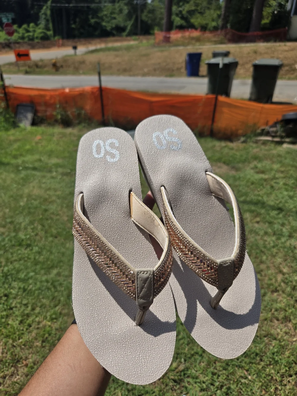Gold Wedge Flip Flop Sandals - SO